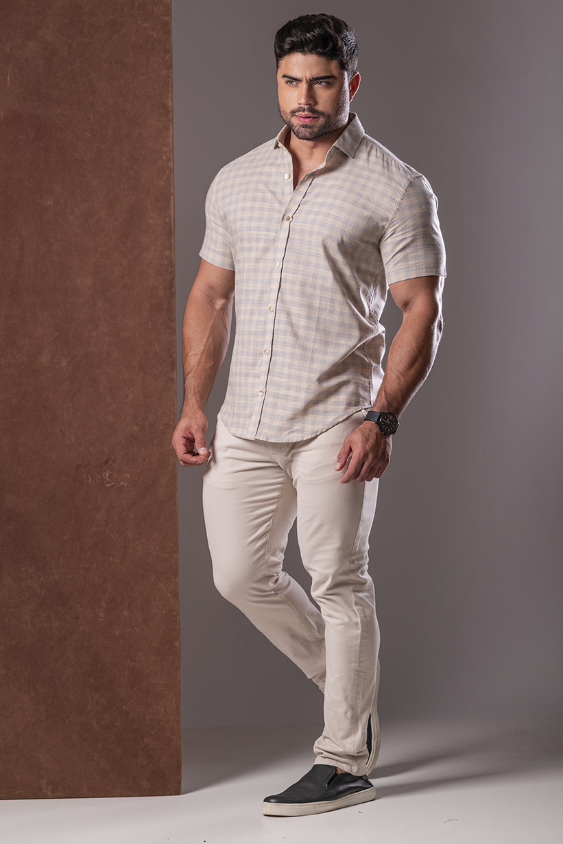 CAMISA MC SLIM FIT TECIDO BIARRTZ XADREZ